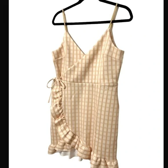 NWT ASOS Cami Faux Wrap Gingham Butter Yellow Mini Dress Sz 10 - Picture 6 of 12